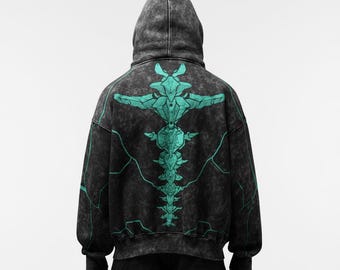 Sudadera con capucha premium inspirada en el anime Kaiju Mask / Sudadera con capucha de anime / Ropa urbana de anime / Sudadera con capucha de ropa urbana japonesa / Ajuste urbano bordado