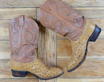 Copied - Vintage Tony Lama Ostrich Western Cowboy Boot Men 12EE (FitSmall) Tan Brown READ