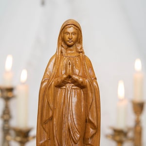 Our Lady of Lourdes Wooden Statue - Mother Mary Statue Catholic Gifts, Catholic Decor, Catholic Art, Gifts for Catholic Women