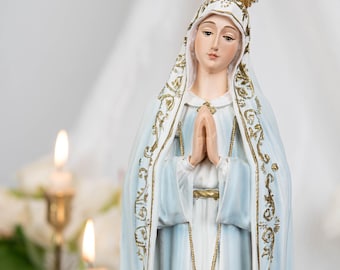 Estatua de la Virgen María de Fátima pintada a mano, 35 cm (13,8 pulgadas) - Figura religiosa católica de la Madre María ~ Un regalo de paz y gracia