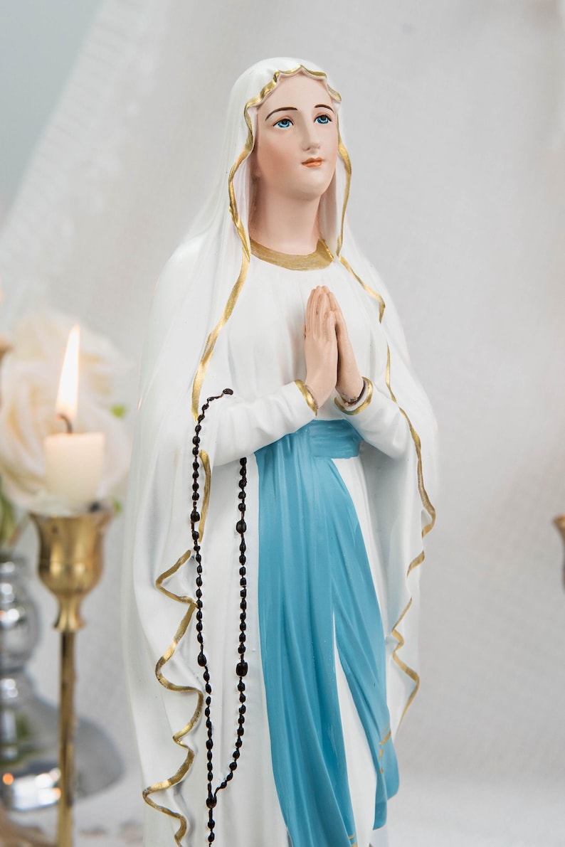 Our Lady of Lourdes Statue 11.8" - Virgin Mary Figurine With Rosary ...