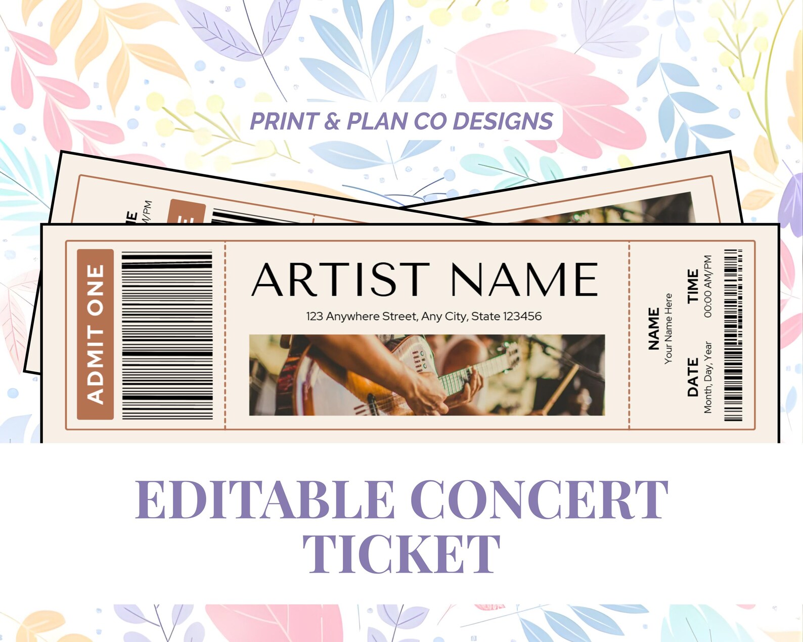 Custom Concert Ticket Template Editable Printable Design Etsy