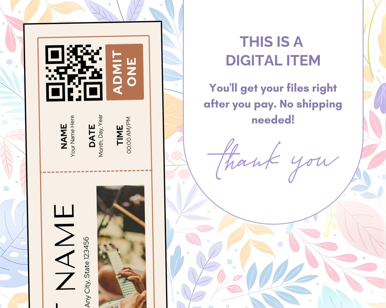 Custom Concert Ticket Template Editable Printable Design Etsy