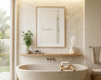 Set di stampe artistiche per il bagno Zen, citazioni neutre sulla spa (download digitale)