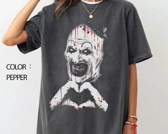 Art The Clown Terrifier Shirt, Scary Horror Clown T-Shirt, Creepy Heart Hands Tee, Spooky Slasher Fan Gift Unisex, Love Art Tee