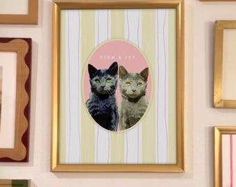 2 PETS!!! Custom Pet Portrait, Hand-Drawn Dog or Cat Illustration, Personalized Pet Art, Digital Download Printable Gift, Pet Memorial