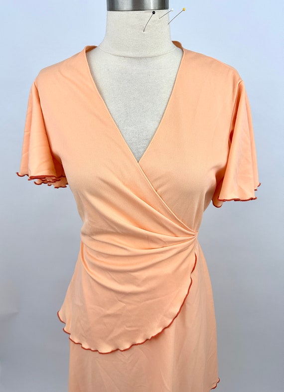 Vintage 1970s Dress | Peach | Red Lettuce Trim | W