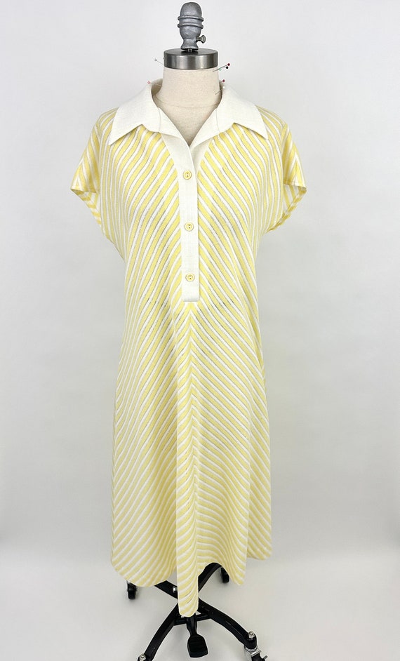 Vintage 1980s Yellow White Striped Collared Dress 