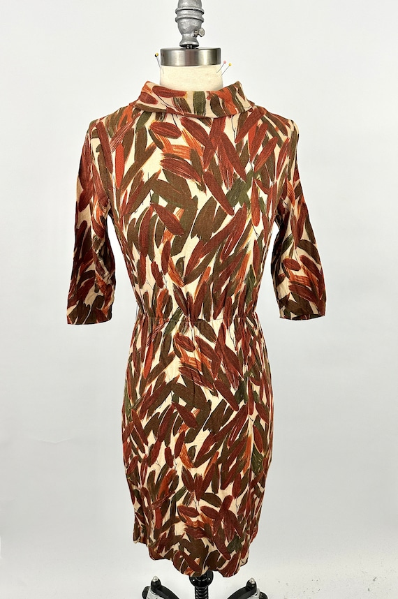 Vintage 1980s Kay Windsor Dress | Leaves | Brown |