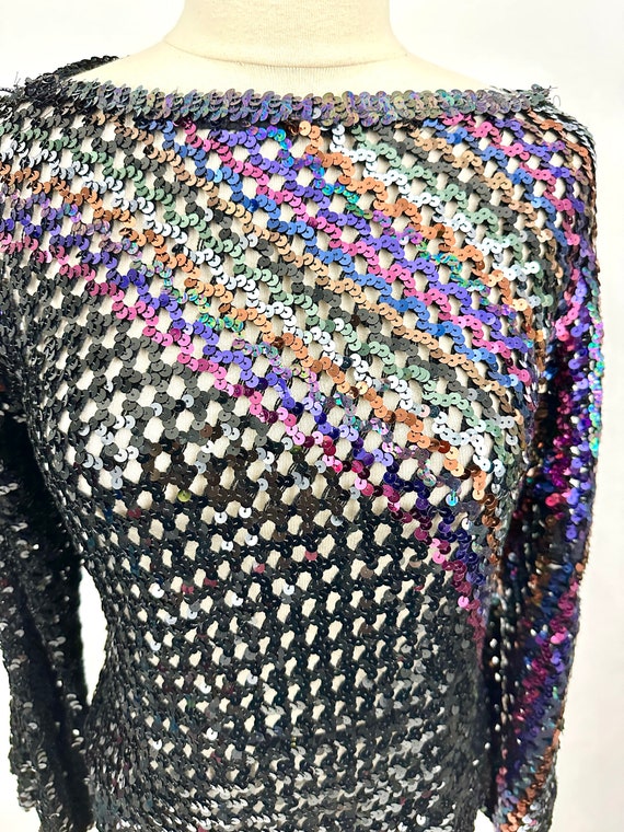 80s Vintage Sequin Multicolored Blouse | Party Co… - image 2