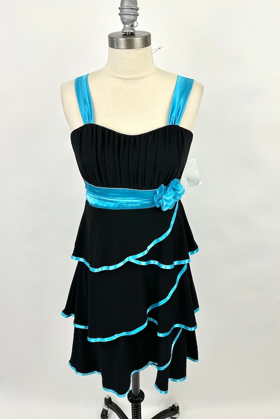 Vintage 1990s Black Aqua Homecoming Cocktail Dress