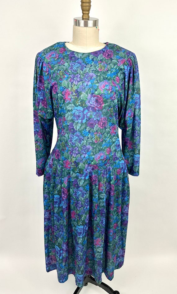 Vintage 1990s Dress | Blue | Zipper Back | Karis K