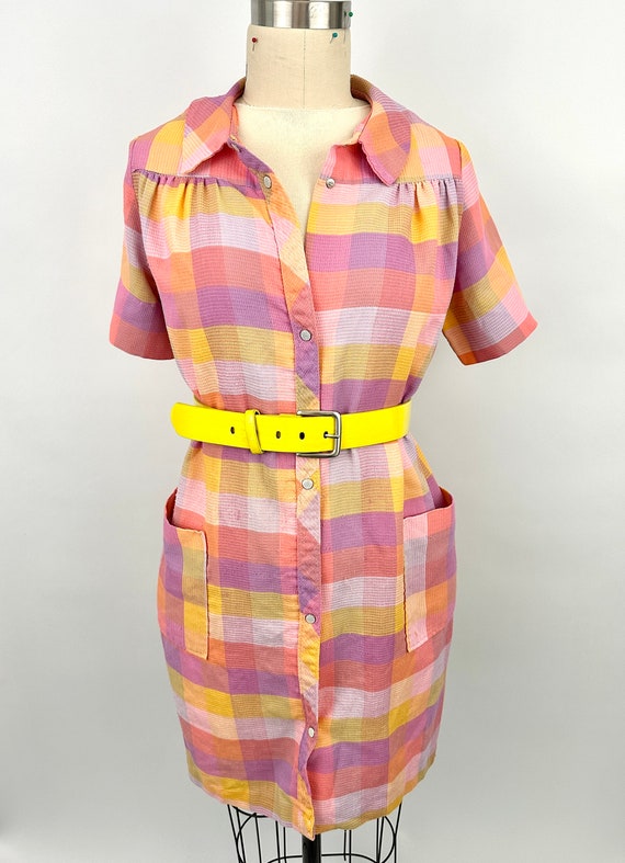 Vintage 1990s Dress | Pastel | Checkered | Button 