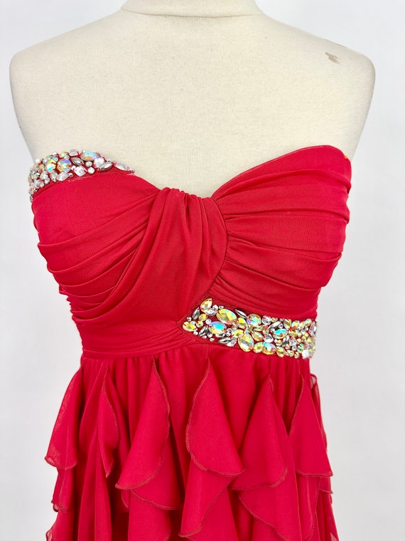 Vintage 1990s Red Beaded Homecoming Cocktail Dres… - image 2