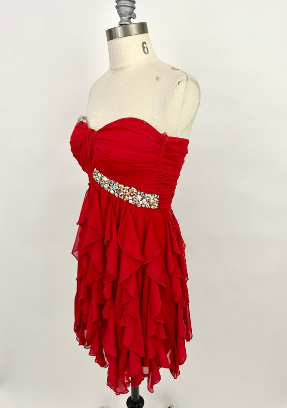 Vintage 1990s Red Beaded Homecoming Cocktail Dres… - image 4