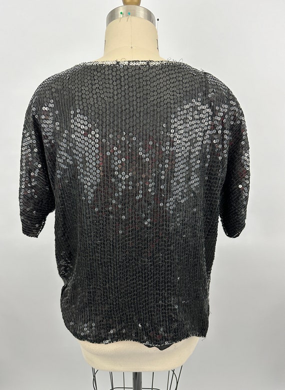 80s Vintage Sequin Blouse | Silver Black | Silk |… - image 4