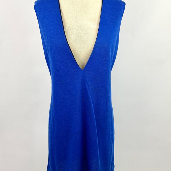 Vintage 1970s Dress | Royal Blue | Flutterbye | Zipper Back | Size Large | Union Made | Plunging Neckline