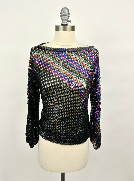 80s Vintage Sequin Multicolored Blouse | Party Col