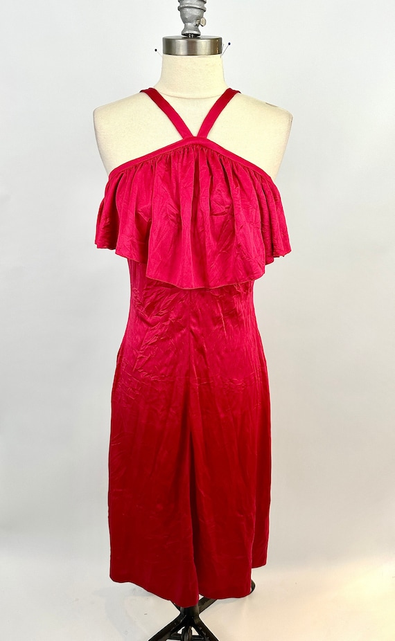Vintage 1980s Dress | Red | Polyester | Zipper Bac