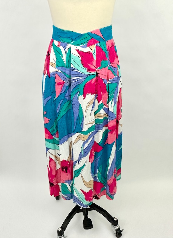 Vintage 1970s Colorful Flowered Skirt | Size 14 | 