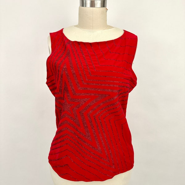 Vintage Fashion Bug Knit Tee | Red| Glitter | Star Design | L