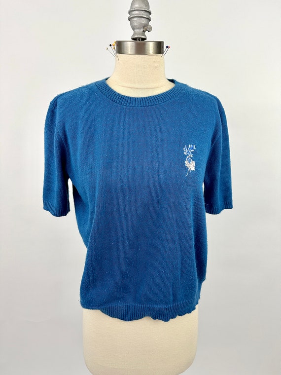 Vintage 1980s Knit Top | Aqua Turquoise | Embroide