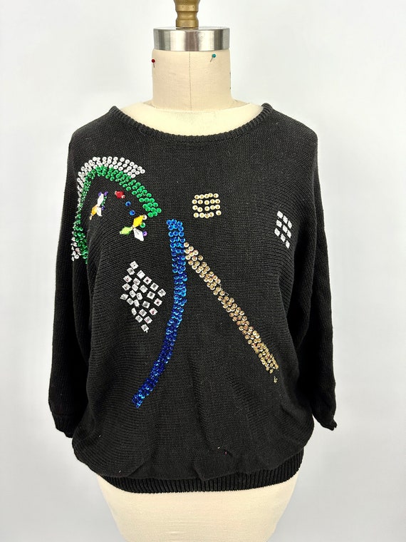 Vintage 1990s Knit Sweater| Gitano | Black | Sequi