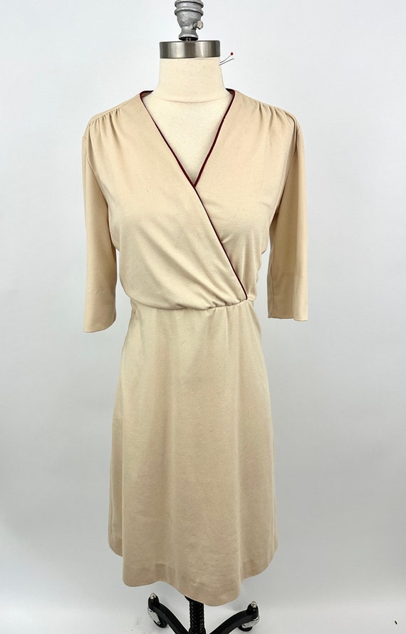 Vintage 1970s Dress | Tan | Size 9 | Wrap Top |