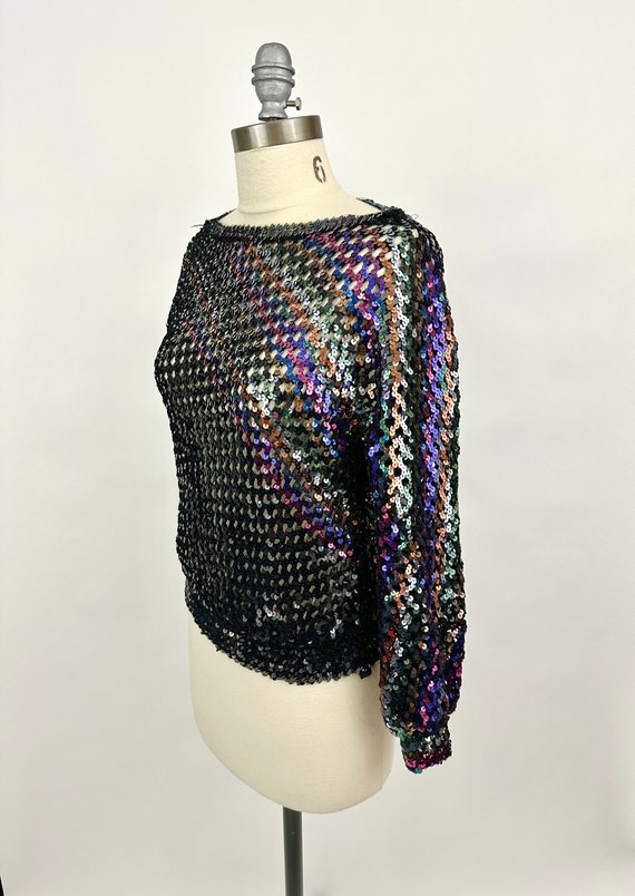 80s Vintage Sequin Multicolored Blouse | Party Co… - image 4