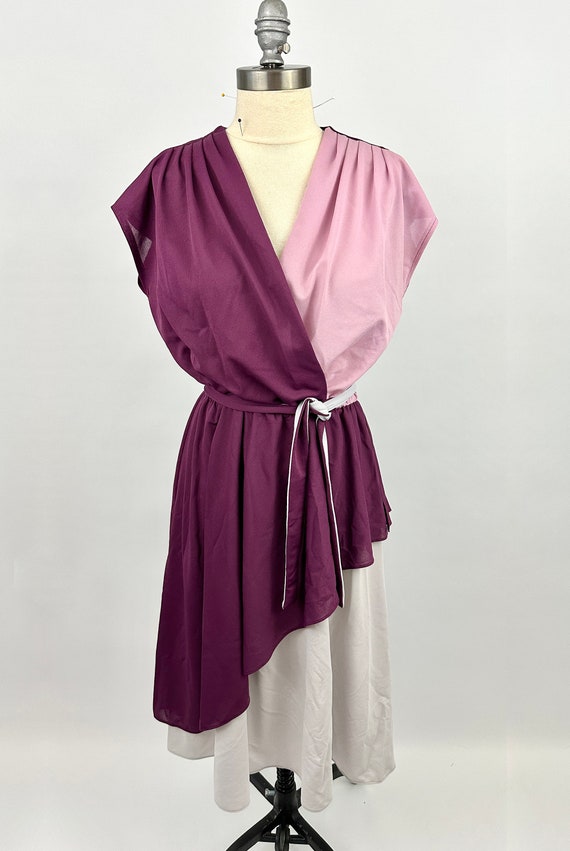 Vintage 1980s Wrap Dress | Purple Pink Gray | Belt