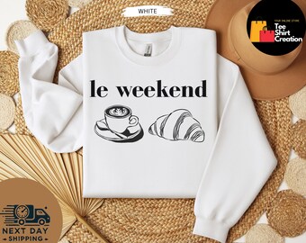Weekend T-Shirt: French Coffee and Croissant Design (Women’s Sizes)