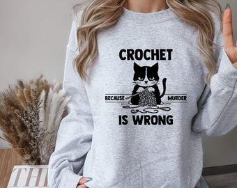 Crochet Humor Shirt: Funny Yarn Lover Tee (Cat Print)
