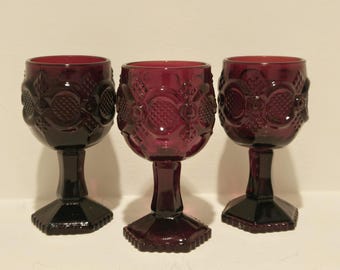 Set of 3 Vintage Ruby Red Avon Wine Glasses