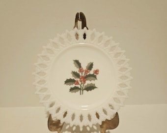 Vintage White Milk Glass Holly Plate