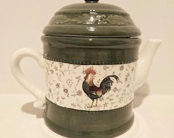 Vintage Green and White Decorative Ceramic Teapot