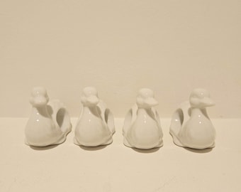 Set of 4 Vintage White Porcelain Napkin Holders with Duck Design