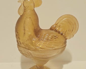Vintage Amber Glass Hen on Nest