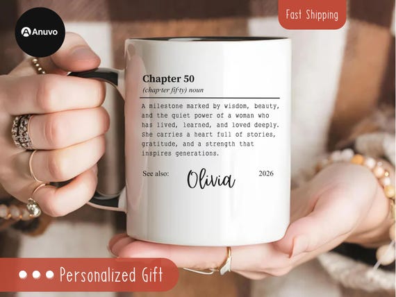 50th Birthday Gift for Women 50th Birthday Mug, 1975 Personalized Funny Turning 50 coffee cup, Custom Coaster Personalized Birth Flower Name