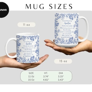 Personalized Christian Mug With Name, Blue Toile Floral Coffee Cup, Good Morning This Is God Prayer Mug, Faith Gift For Women, Bible Verse bild 4