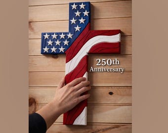American Flag Cross 20 Inch Wall Decor | Patriotic Christian Cross | USA Faith Wall Art | Rustic Farmhouse Religious Home Decor