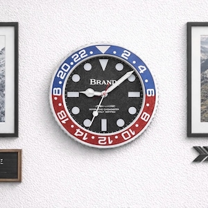 GMT Style Wall Clock – “Pepsi” Red Blue Bezel Watch Inspired Clock – Luxury Wall Decor – Gift for Watch Lovers - Inspired Big Brand Clock