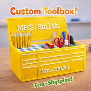 Best End of Year Teacher Gift - Personalized Tool Chest Pencil Cup - Custom Name