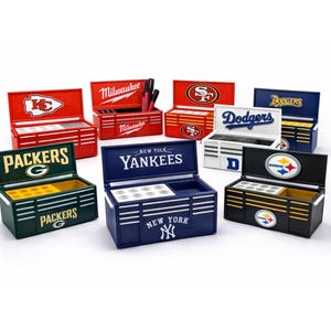 Mini Toolbox Desk Organizer – Choose Your Team – NFL MLB NBA – Sports Fan Gift – 3D Printed Pen Holder – Office Decor