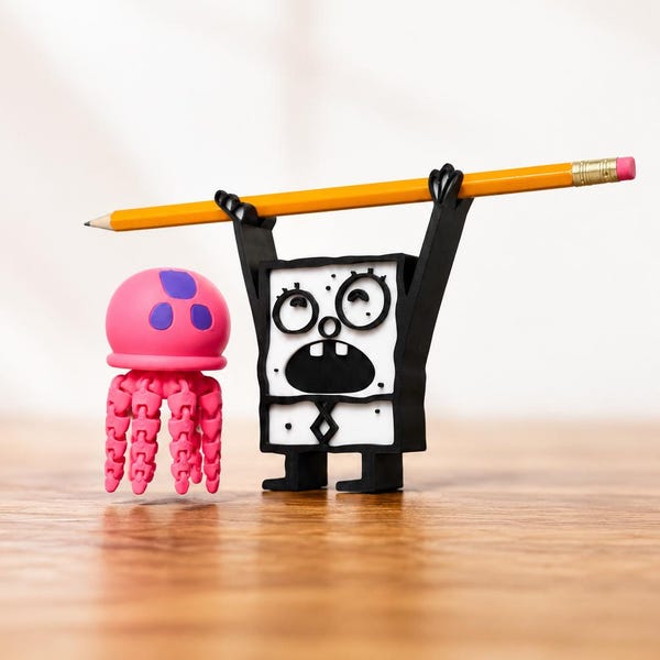 DoodleBob 3D Printed Pen Holder | Funny SpongeBob-Inspired Desk Buddy | “Me Hoy Minoy” Figurine | Custom Office Gift | Pencil Holder