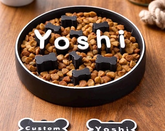 Custom Name Dog Bowl – Personalized Slow Feeder Pet Food Dish – 3D Printed Puppy Gift with Name Tag Included