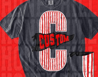 CUSTOM Large Stripe Varsity Letter with Pennant  Digital Download l PNG l School Spirit l Game Day