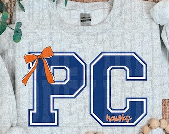 484.  PC Bow Design  Digital Download PNG Pike Central Hawks Blue Orange