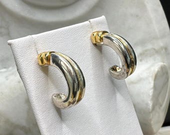 Pendientes de aro de dos tonos, plateados y dorados, macizos y pesados, de 2,5 cm (1 pulgada)