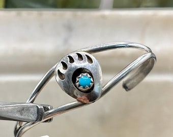 Sterling Silver Childs Bear Paw Cuff Bracelet Turquoise