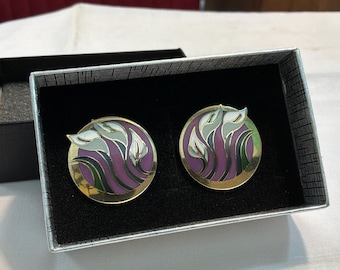 Pendientes de botón esmaltados Laurel Burch Lilies for Les, estilo cala cloisonné (1 pulgada)